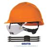 Casco naranja con rachet y gafa adaptable