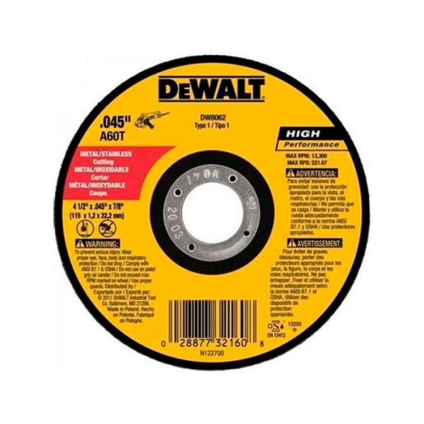Disco corte metal/inox 41/2''x0.45x7/8'' dewalt