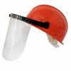 Casco industrial naranja con proteccion facial pantalla estireno y ajuste con correa