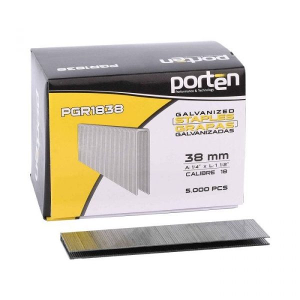 Caja de grapas corona de 1/4 pulgada de 38 milimetros de calibre 18 de 5000 unidades porten