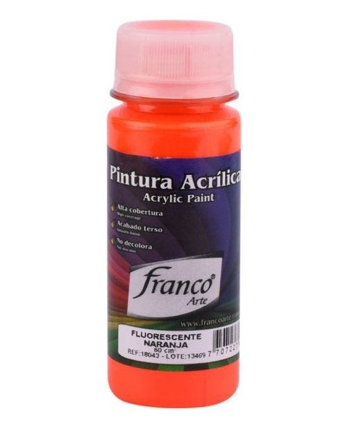 Pintura Acrilica Fosforescente Naranja De 60ml Franco