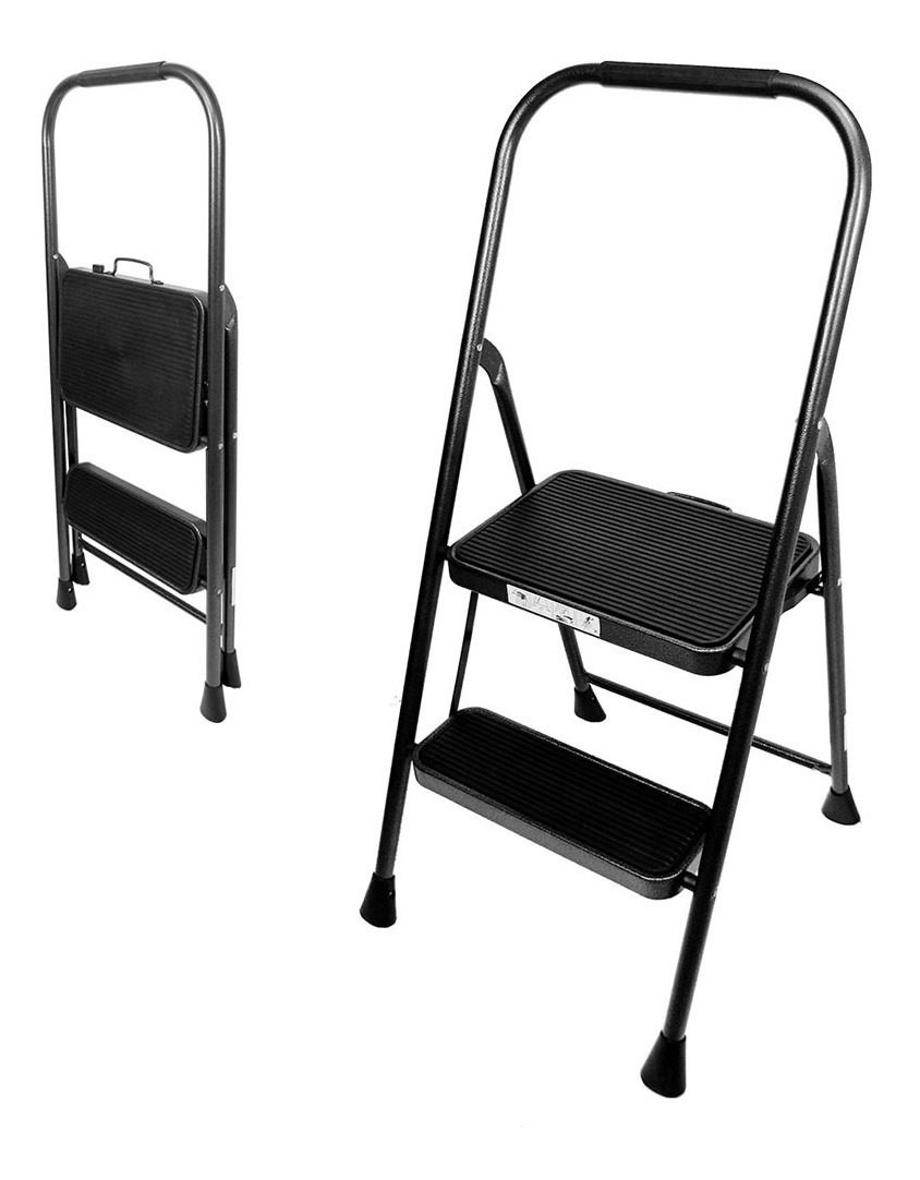 Banco Escalera 2 Peldaños Acero Premium 38 cm Negro