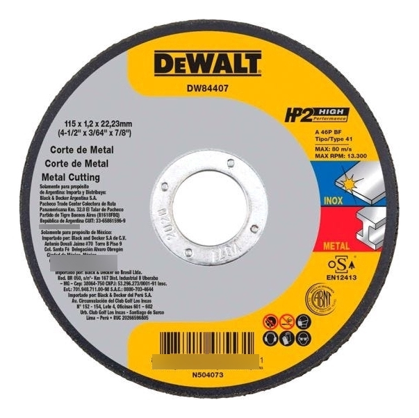 Disco De Corte Metal Inoxidable 4 1/2 X 0.45 X Dewalt