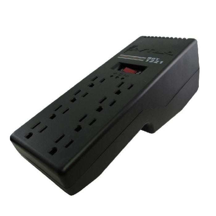 Regulador de voltaje de 8 tomas con protector de voltaje