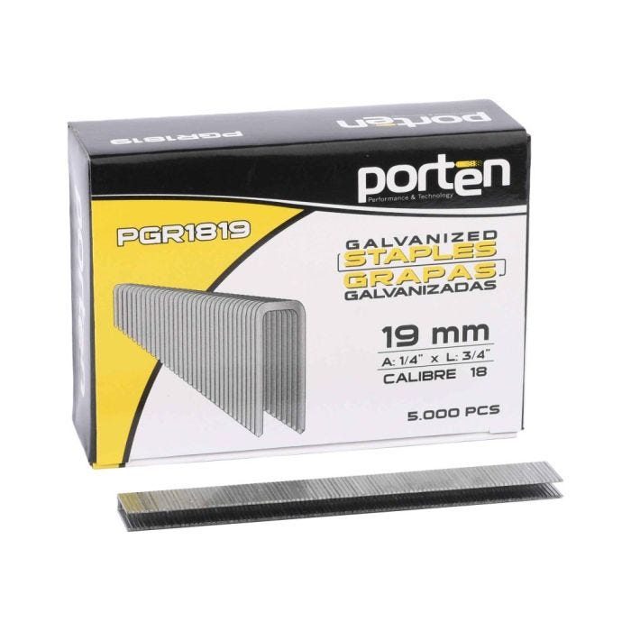 Caja de grapas corona de 1/4 pulgada (19 mm) de calibre 18 de 5000 unidades porten