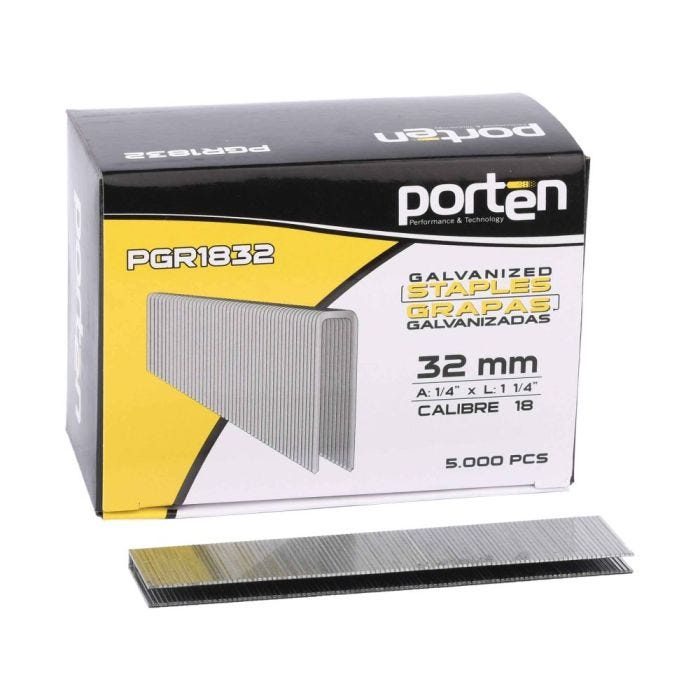 Caja de grapas corona de 1/4 pulgada (32 mm) de calibre 18 de 5000 unidades porten