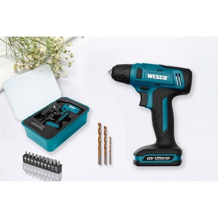 Taladro inalambrico 3/8 12v 750 rpm con 14 accesorios wesco